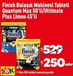FİNİSH BULAŞIK MAKİNESİ TABLETİ QUANTUM MAX 50'Lİ/ULTİMATE PLUS LİMON 45'Lİ